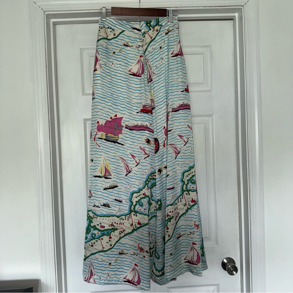 NWT Eva Franco Anthropologie Torrey Wide Leg Pants Sailboats 2 High Waisted - Picture 8 of 9